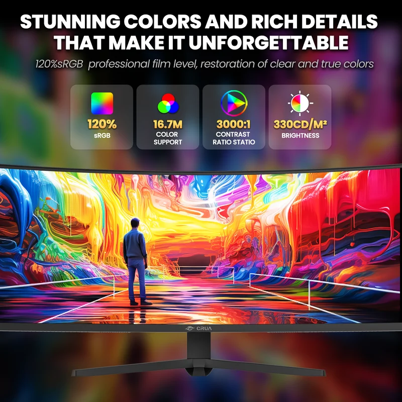 CRUA 49" Curved Gaming Monitor | DQHD(5120 * 1440), 144Hz/165Hz, 1500R, 32:9, AMD FreeSync, 120% sRGB, Height Adjustable Ultra-Wide Screen Monitors, HDMI 2.1 & DP 1.4, Wall Mount Install- Black
