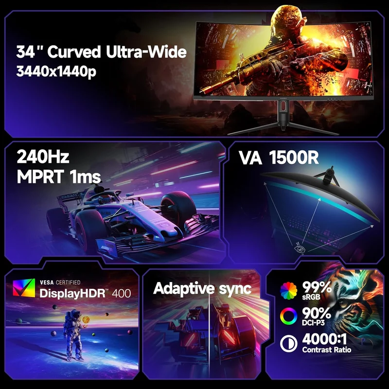 KOORUI G3441XC 34-inch VA WQHD 240Hz Curved Gaming Monitor