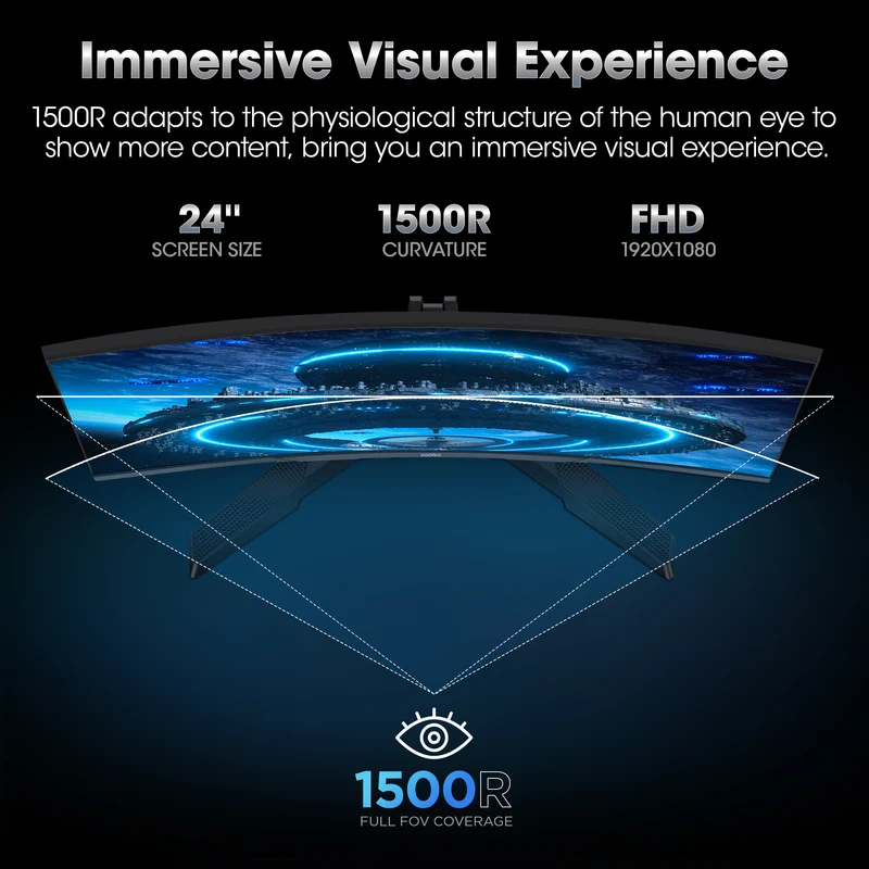 KOORUI 24 inch 1080p Curved Gaming Monitor, 180Hz FHD Computer Monitor, 1ms Adaptive-Sync, 24E6CA WAL