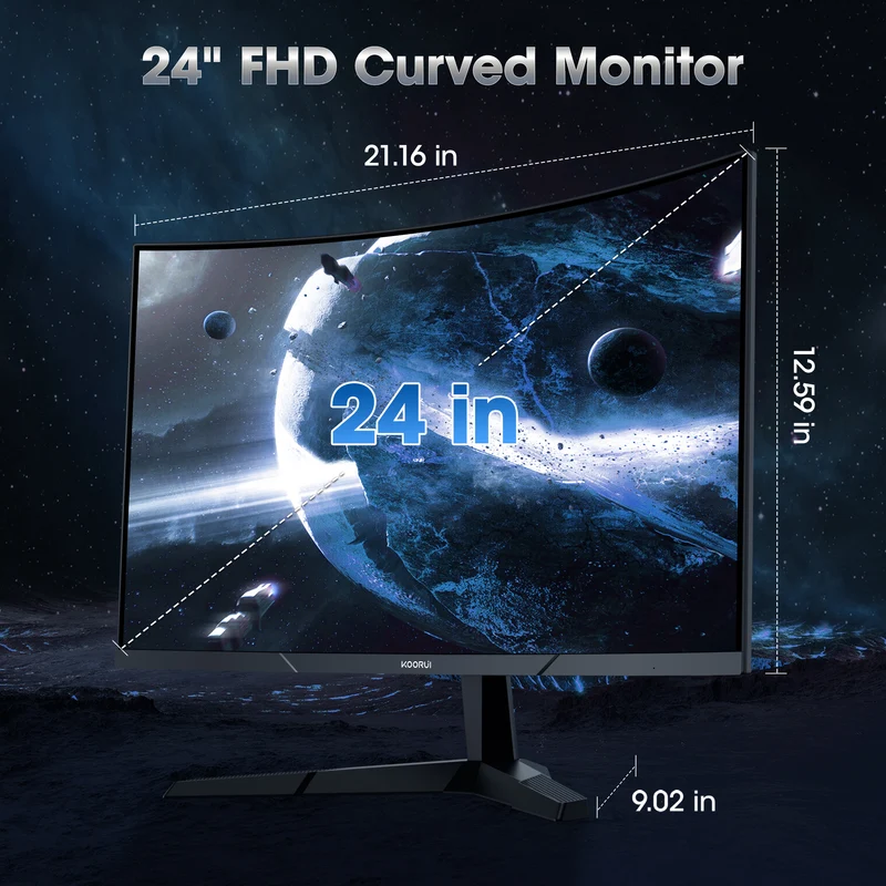 KOORUI 24 inch 1080p Curved Gaming Monitor, 180Hz FHD Computer Monitor, 1ms Adaptive-Sync, 24E6CA WAL
