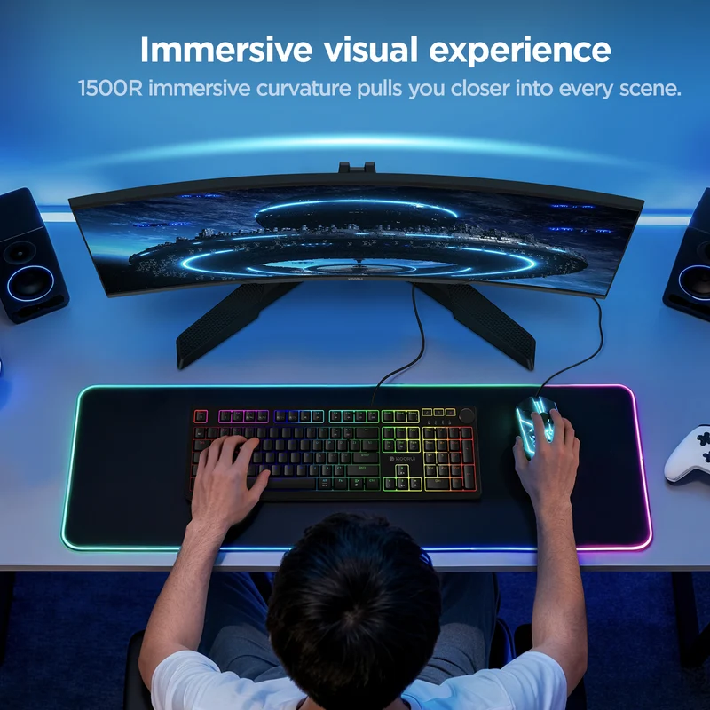 KOORUI 27 Inch Curved Gaming Monitor QHD 180Hz, 1ms 1500R VA Display 27E6QCA AMZ