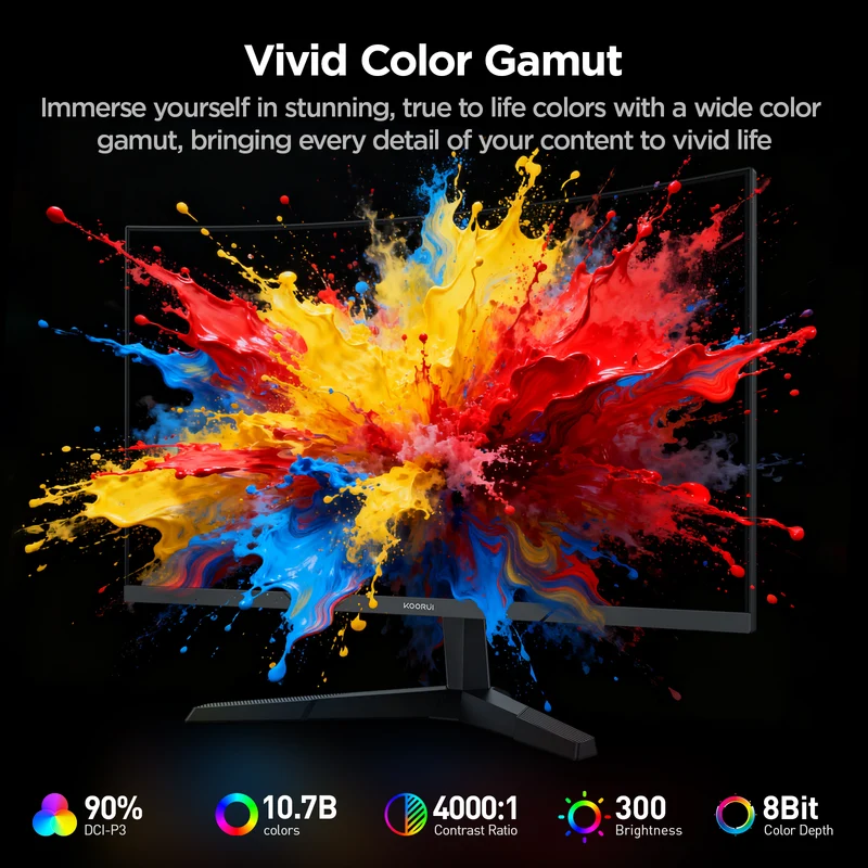 KOORUI 27 Inch Curved Gaming Monitor QHD 180Hz, 1ms 1500R VA Display 27E6QCA AMZ