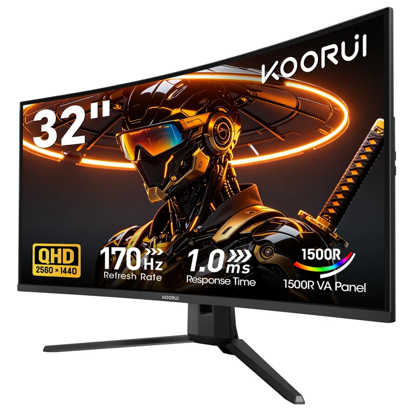 KOORUI 32 Inch Curved Gaming Monitor, QHD 2560×1440p 170Hz 1ms 1500R G3221SC AMZ