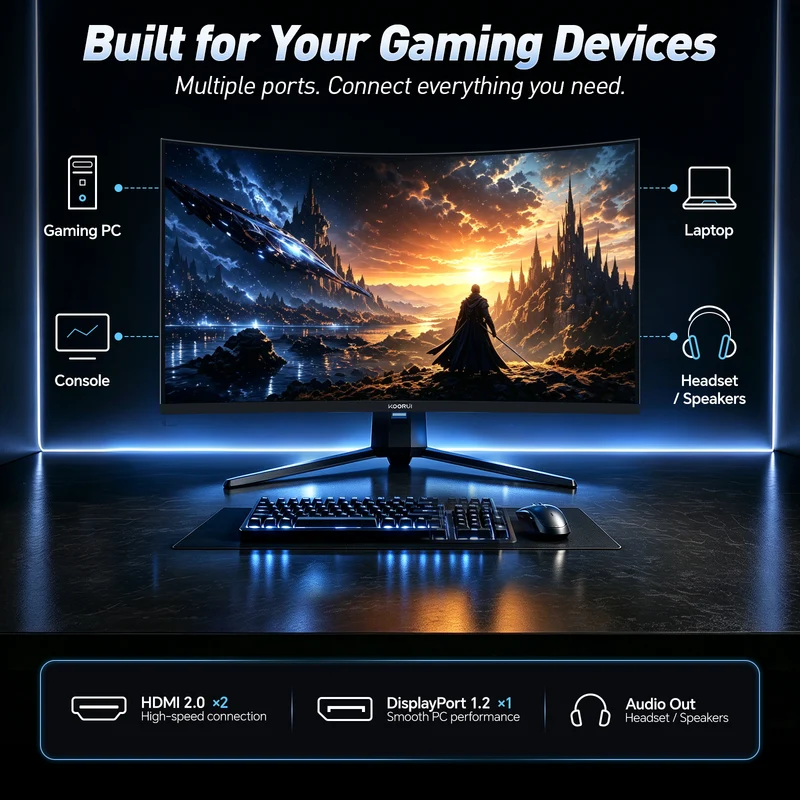 KOORUI 32 Inch Curved Gaming Monitor, QHD 2560×1440p 170Hz 1ms 1500R G3221SC AMZ