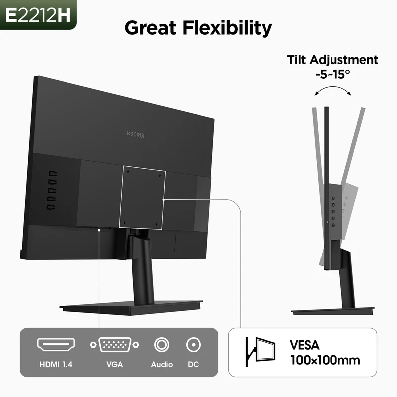 KOORUI 22 Inch Computer Monitor FHD 120Hz VA VESA Low Blue Light, E2212H AMZ