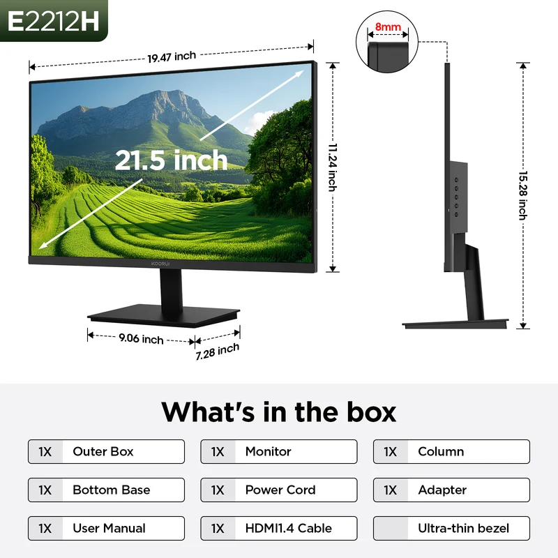 KOORUI 22 Inch Computer Monitor FHD 120Hz VA VESA Low Blue Light, E2212H AMZ