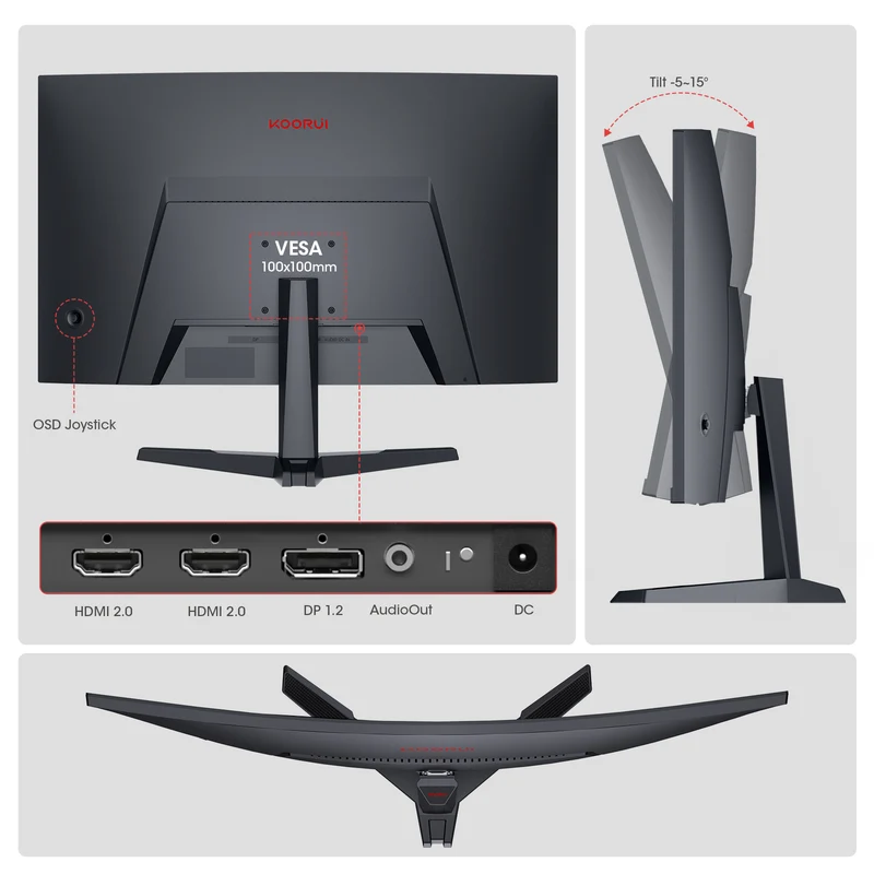 KOORUI 27 Inch Curved Gaming Monitor 180Hz FHD 1080P, 1500R VA Display 27E6CA AMZ