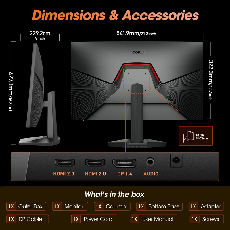 KOORUI 24" 1440p Gaming Monitor, 180Hz 2K QHD Computer Monitor, New Pc Monitor, G2421V WAL