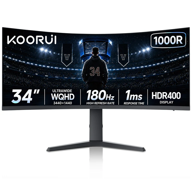 KOORUI 34'' UWQHD Curved Gaming Monitor, 180Hz Ultrawide Monitor, 3440×1440p 1ms(MPRT) HDR400 34E6UC WAL