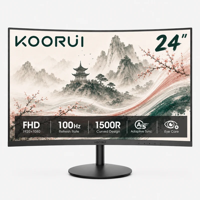 KOORUI 24" 100Hz Curved Computer Monitor, FHD 1080P 1500R PC Monitors, HDMI&VGA Ports, Eye Care 24N5CA WAL