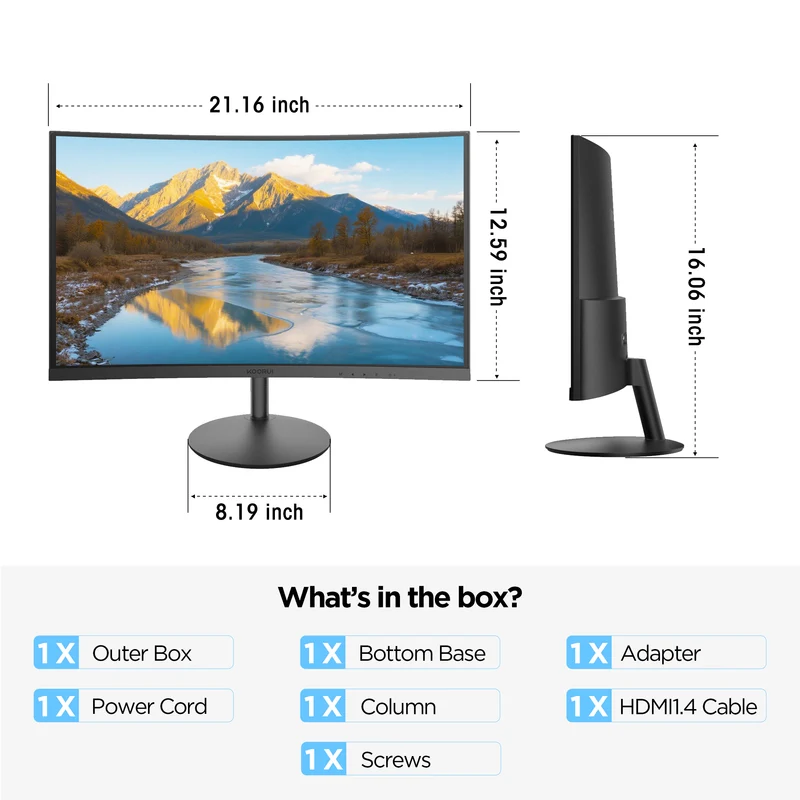 KOORUI 24" 100Hz Curved Computer Monitor, FHD 1080P 1500R PC Monitors, HDMI&VGA Ports, Eye Care 24N5CA WAL
