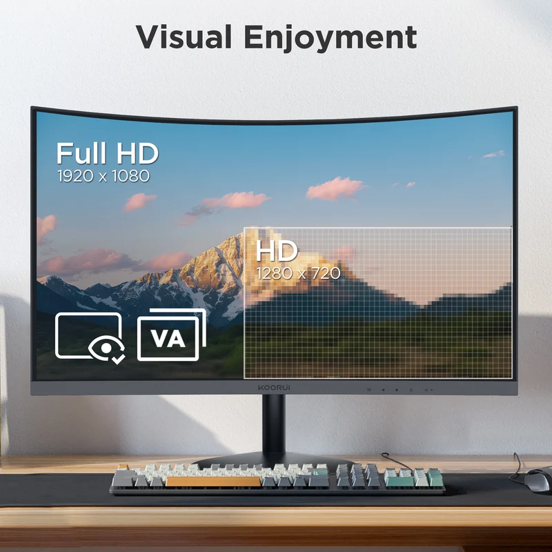 KOORUI 24" 100Hz Curved Computer Monitor, FHD 1080P 1500R PC Monitors, HDMI&VGA Ports, Eye Care 24N5CA WAL
