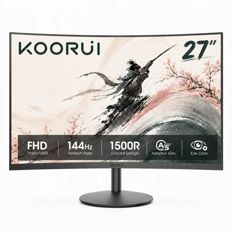 KOORUI 27" 1080p Curved Computer Monitor, 144Hz FHD Gaming Monitor, Power Adapter HDMI&DP Cable 27N5CA WAL