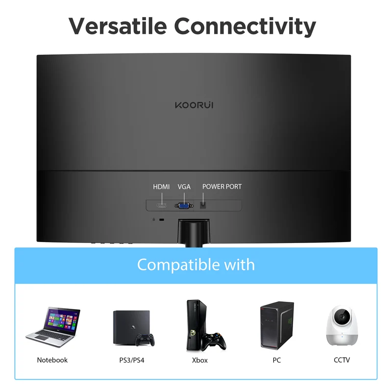 KOORUI 27" 1080p Curved Computer Monitor, 144Hz FHD Gaming Monitor, Power Adapter HDMI&DP Cable 27N5CA WAL
