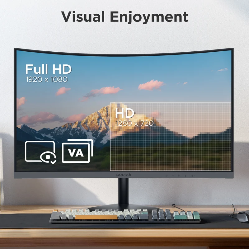 KOORUI 27" 1080p Curved Computer Monitor, 144Hz FHD Gaming Monitor, Power Adapter HDMI&DP Cable 27N5CA WAL