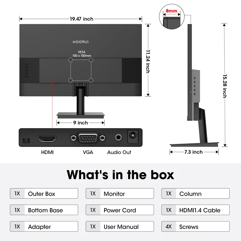 KOORUI 22" FHD 120 Hz Computer Monitor, 1080p PC Monitor with Adaptive-Sync, New E2212H WAL