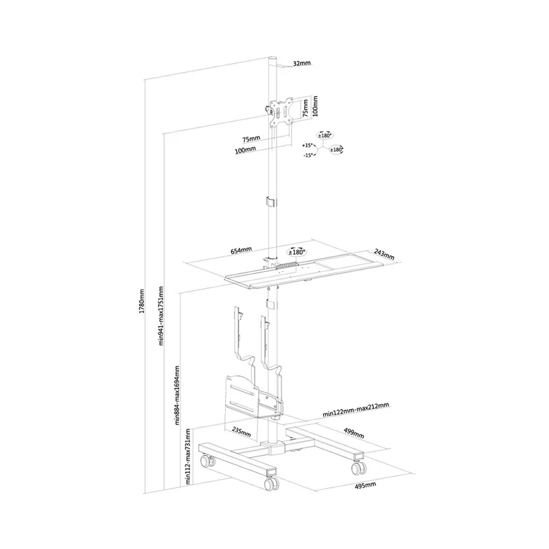 Poste de travail ergonomique NewStar - Station mobile pour ordinateur - FPMA-MOBILE1700