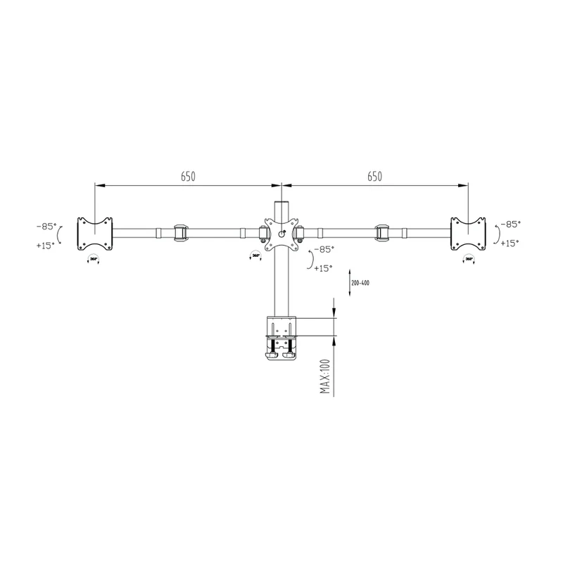 Support de bureau avec pince pour 3 moniteurs - DS1003C-B1