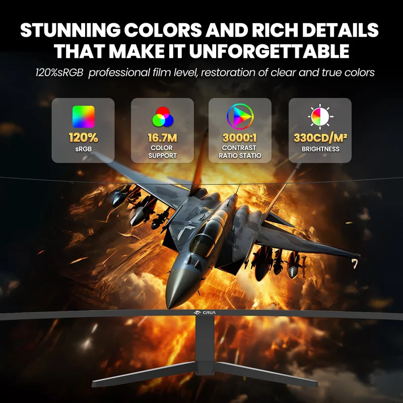 CRUA 49 Inch Ultra-Wide Curved Gaming Monitor | 120Hz | DQHD 5120x1440p | 1500R Curve | AMD FreeSync | Built-in Speakers | Wall Mount | HDMI & DP, Black