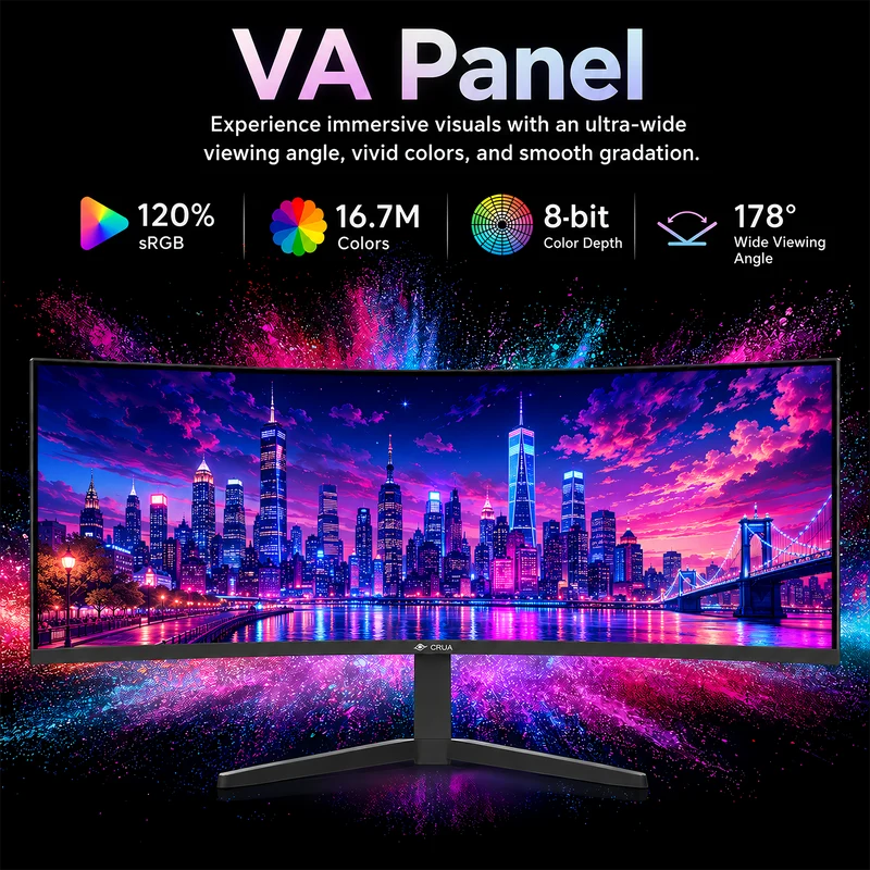 CRUA 49 Inch Ultra-Wide Curved Gaming Monitor | 240Hz | DQHD 5120x1440p | 1500R Curve | AMD FreeSync | Built-in Speakers | Wall Mount Install，Height adjustable | HDMI & DP, Black