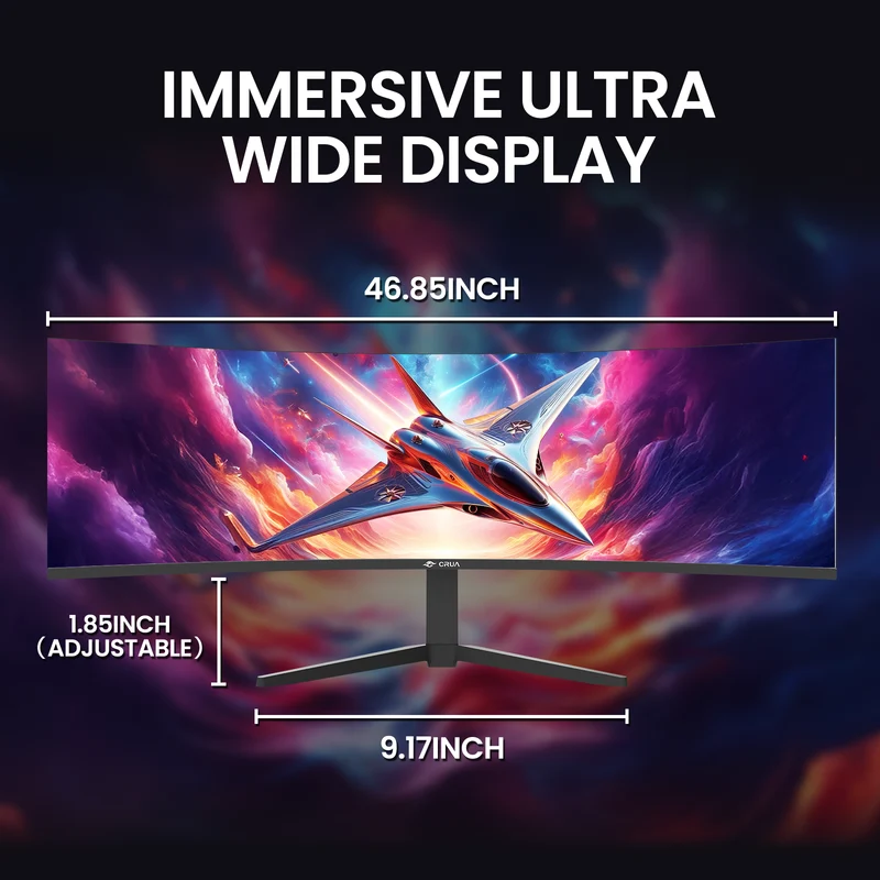 CRUA 49 Inch Ultra-Wide Curved Gaming Monitor | 240Hz | DQHD 5120x1440p | 1500R Curve | AMD FreeSync | Built-in Speakers | Wall Mount Install，Height adjustable | HDMI & DP, Black