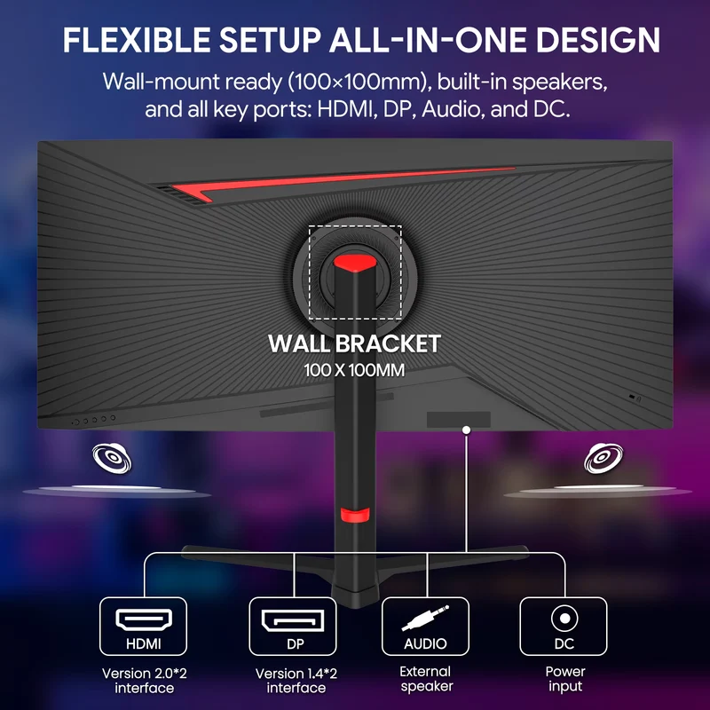 CRUA 34"165Hz Curved Ultrawide Gaming Monitor, 3440×1440 UWQHD, Height Adjustable Stand, Built-in Speakers, HDMI & DisplayPort, Black