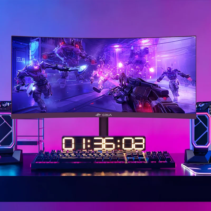 CRUA 34"165Hz Curved Ultrawide Gaming Monitor, 3440×1440 UWQHD, Height Adjustable Stand, Built-in Speakers, HDMI & DisplayPort, Black