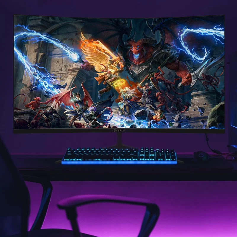 CRUA 32" Curved Gaming Monitor -200Hz FHD (1920 *1080P), 120% sRGB, AMD Freesync, HDMI/DP, Wall Mountable Installs-Black