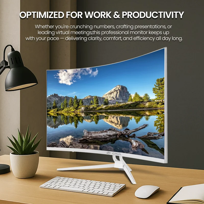 CRUA 32" 75HZ Curved Monitor, UHD(3840×2160) 1080P 1500R Computer Monitor, 120% SRGB, 2ms (GTG), AMD FreeSync,DP & HDMI Port, white