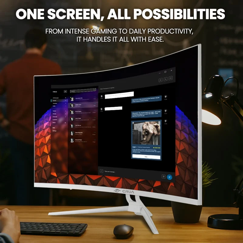 CRUA 32" 4K 160Hz Curved Gaming Monitor,UHD(3840x2160P) 1500R Monitor, FreeSync 120% sRGB, 1.07B Color Depth, with HDMI /DP and Built-in Speaker, Support Wall Mount-White