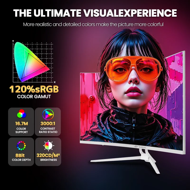 CRUA 32" 4K 160Hz Curved Gaming Monitor,UHD(3840x2160P) 1500R Monitor, FreeSync 120% sRGB, 1.07B Color Depth, with HDMI /DP and Built-in Speaker, Support Wall Mount-White