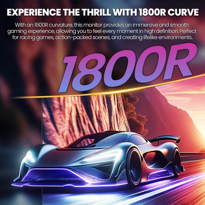 CRUA 27'' 2K 260Hz Curved Gaming Monitor, QHD 1440P,1800R, with Built-in Speakers, Support AMD FreeSync, 120% sRGB, Blue Light Filter, Wall Mountable-Black