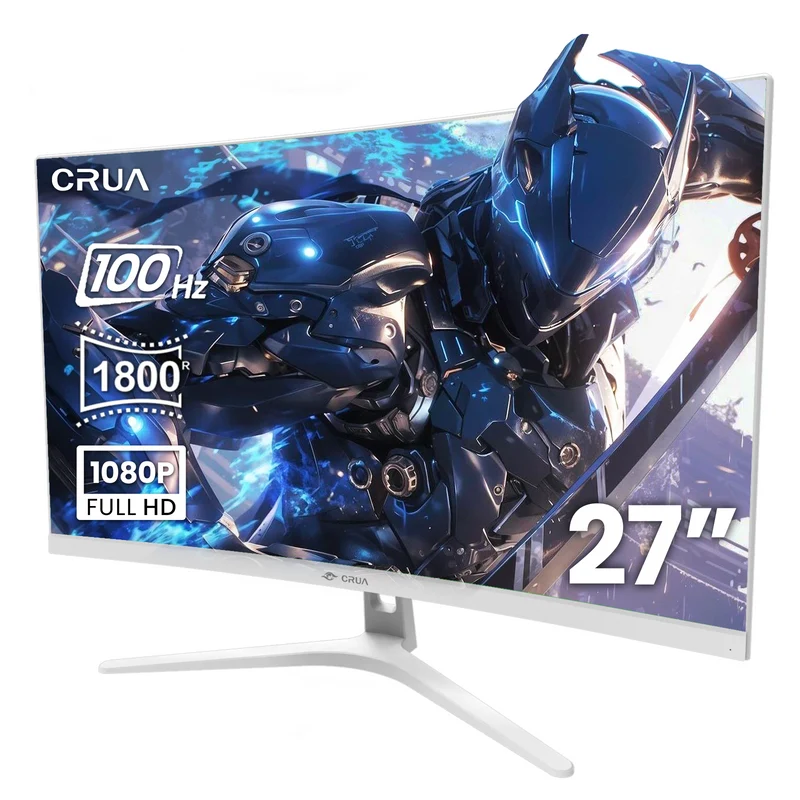 CRUA 27"100Hz Curved Monitor, FHD 1080P Computer Monitor，1800R 100 sRGB FreeSync HDMI White
