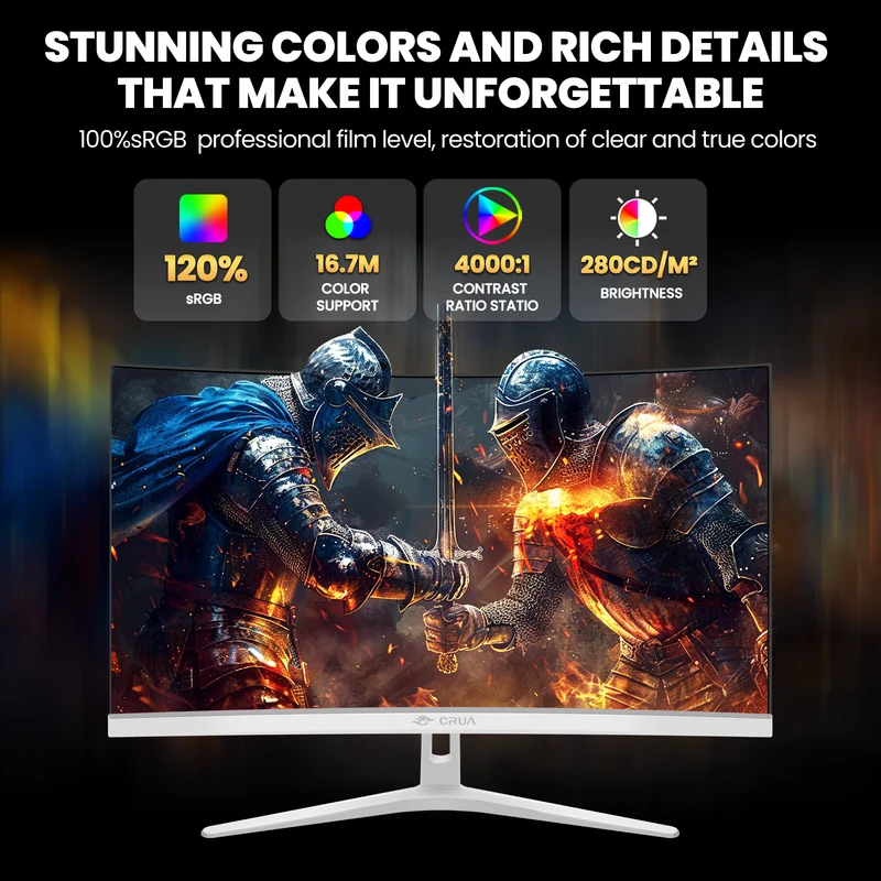 CRUA 27"100Hz Curved Monitor, FHD 1080P Computer Monitor，1800R 100 sRGB FreeSync HDMI White