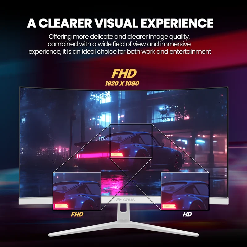 CRUA 27"100Hz Curved Monitor, FHD 1080P Computer Monitor，1800R 100 sRGB FreeSync HDMI White