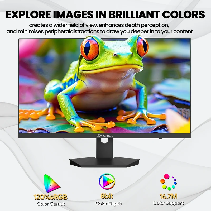 CRUA 27" 4K UHD Monitor, IPS Flat Panel, 3840×2160,Computer Monitor 120% SRGB, FreeSync ,HDMI & DP Ports, , HDR, Wall Mountable – Black