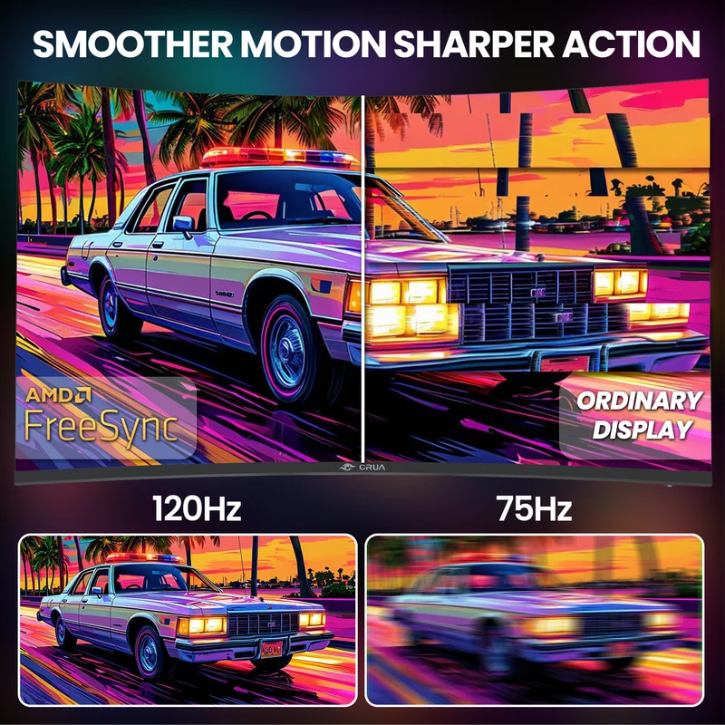 CRUA 34-inch IPS Curved Gaming Monitor, WQHD 3440x1440, 120Hz Computer Monitor, 1900R, 120% sRGB, FreeSync, HDMI 2.0 & DP 1.4, Wall Mountable - Black