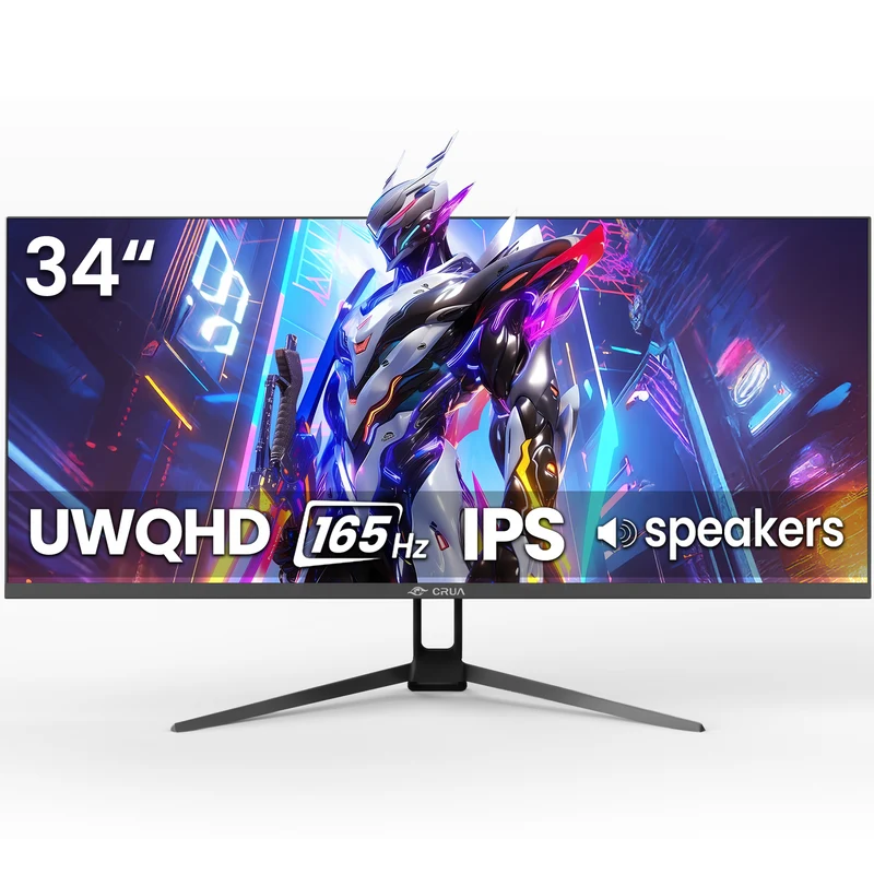 CRUA 34 Inch 165Hz UWQHD IPS Utrawide Gaming Monitor,3440x1440,21:9, Built-in Speakers,120 sRGB,HDMI/DP,Wall Mountable-Black