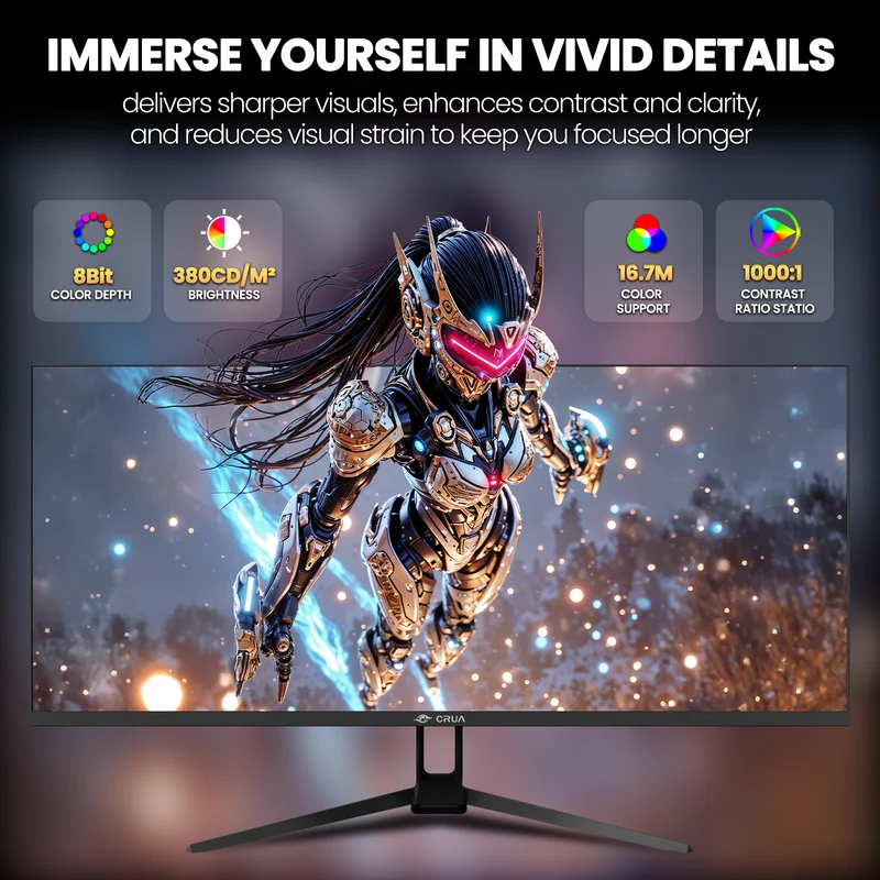 CRUA 34 Inch 165Hz UWQHD IPS Utrawide Gaming Monitor,3440x1440,21:9, Built-in Speakers,120 sRGB,HDMI/DP,Wall Mountable-Black