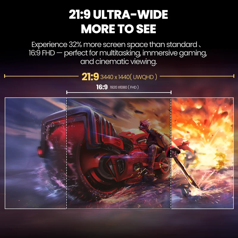 CRUA 34 Inch 165Hz UWQHD IPS Utrawide Gaming Monitor,3440x1440,21:9, Built-in Speakers,120 sRGB,HDMI/DP,Wall Mountable-Black
