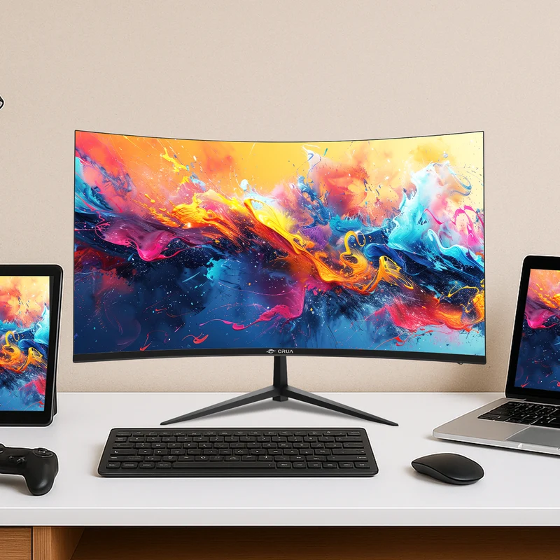 CRUA 24-inch 75HZ Curved Mnitor Built in Speakers, computer monitor1500R, FHD 1920×1080,HDMI/DP/Audio, Supports 75×75mm Wall Mount, Black