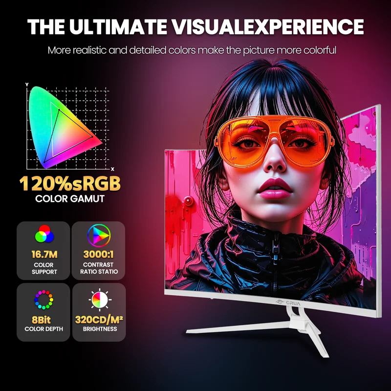 CRUA 32" Curved Gaming Monitor, 144Hz/160Hz 4K UHD(3840 * 2160P) 1500R VA Screen, Supports AMD Freesync, 120% sRGB, Built-in Speakers, RGB Lighting, Wall Mountable Installs(HDMI 2.1/DP 1.4)-White