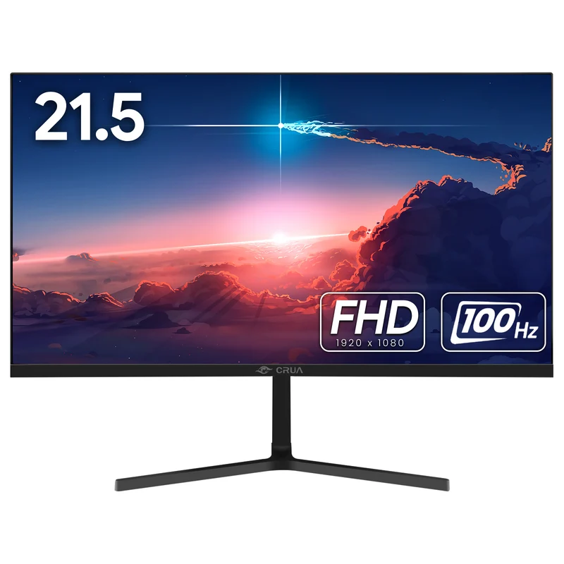 CRUA 22 inch FHD 1080P Computer Monitor - 100Hz VA Panel with 3-Side Frameless Design, Eye-Care Technology & VESA Mount, HDMI/VGA Ports (Black)