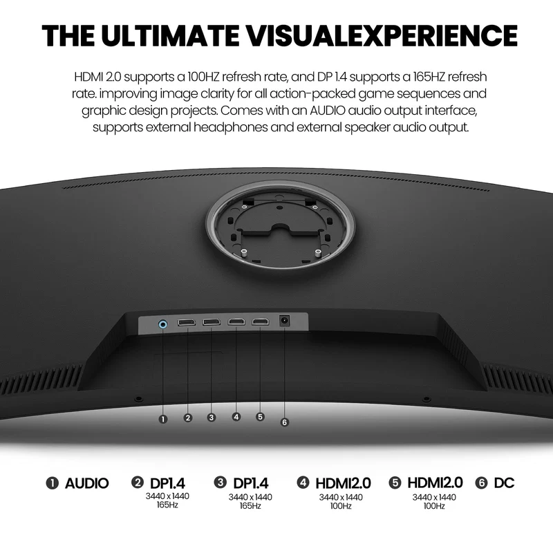 CRUA 34" WQHD 165Hz Ultrawide Curved Gaming Monitor, 1500R, FreeSync, Black 21:9 Display With 120%sRGB Color, HDMI 2.0, DP 1.4, 3.5mm Audio Out and 75x75mm Wall Mount For PC Gaming, Editing and Work