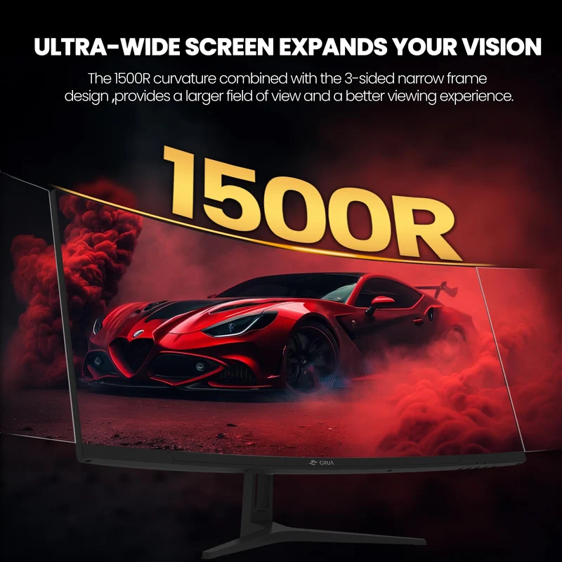 CRUA 34" WQHD 165Hz Ultrawide Curved Gaming Monitor, 1500R, FreeSync, Black 21:9 Display With 120%sRGB Color, HDMI 2.0, DP 1.4, 3.5mm Audio Out and 75x75mm Wall Mount For PC Gaming, Editing and Work