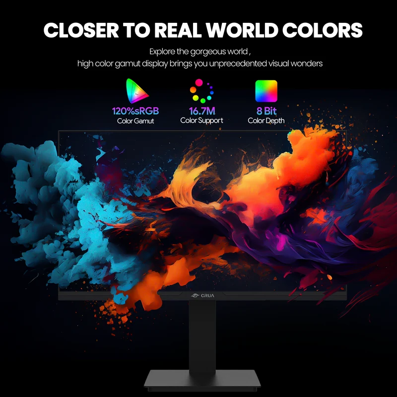 CRUA 24.5Inch Gaming Monitor 165Hz/200Hz, FHD(1920x1080P) 120% sRGB Computer Monitor, Height/Pivot/Swivel/Tilt Adjustable Vertical Monitor, Support FreeSync, DP,HDMI, Wall Mount (75mmX75mm)