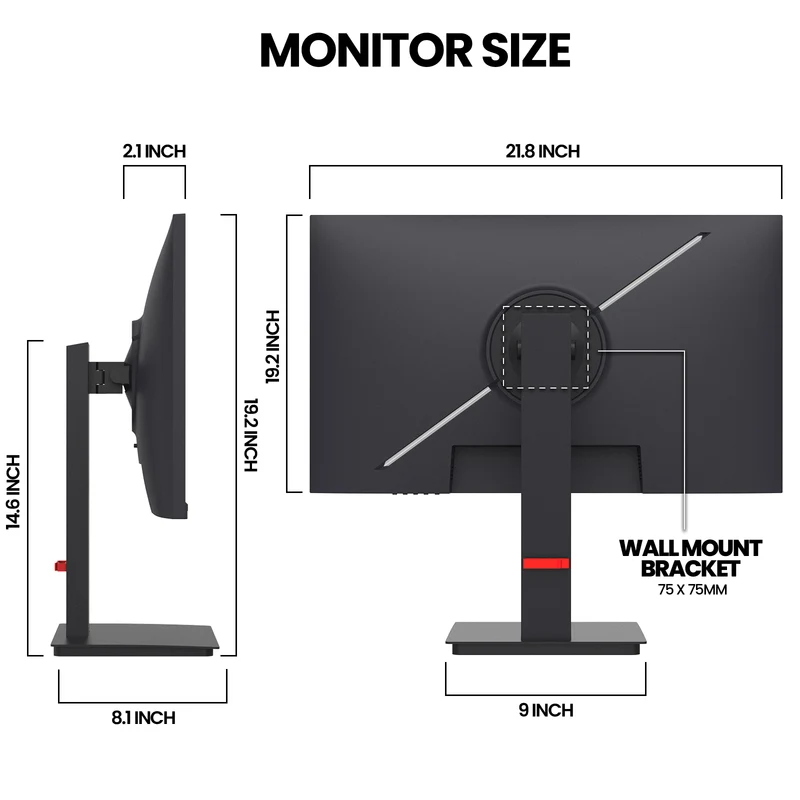 CRUA 24.5Inch Gaming Monitor 165Hz/200Hz, FHD(1920x1080P) 120% sRGB Computer Monitor, Height/Pivot/Swivel/Tilt Adjustable Vertical Monitor, Support FreeSync, DP,HDMI, Wall Mount (75mmX75mm)