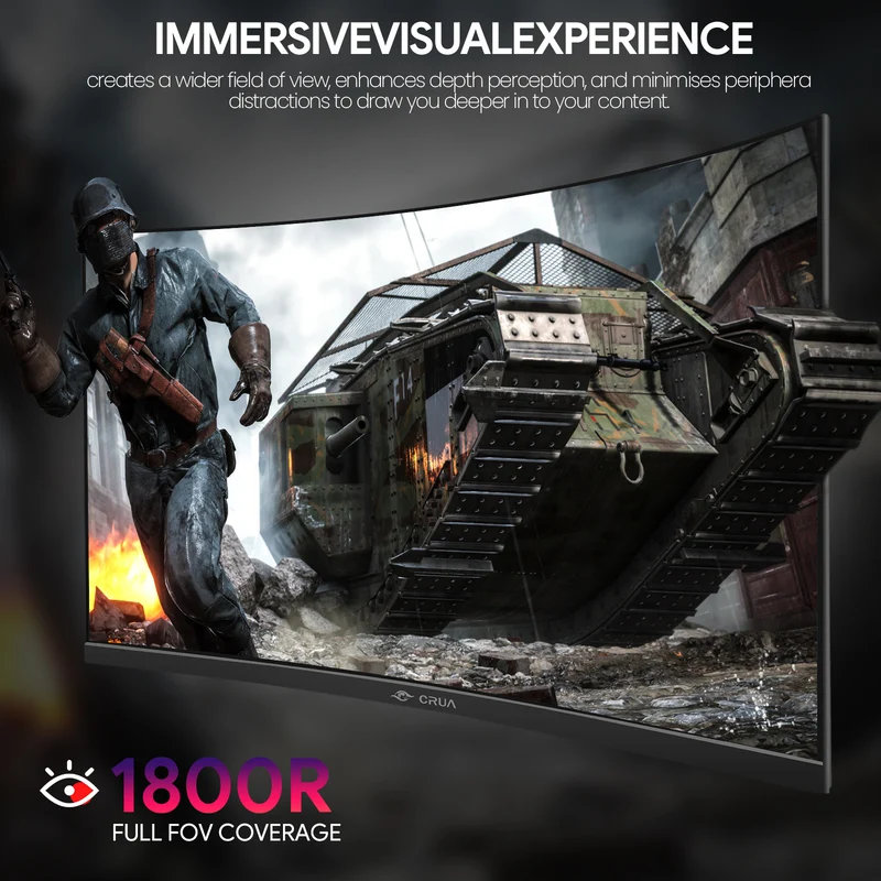 CRUA 27" Curved Gaming Monitor, FHD 1920x1080P, 144Hz/180Hz Computer Monitor, 1800R VA Screen, 120% sRGB, AMD FreeSync, HDMI & DP, Wall Mount Install- Black