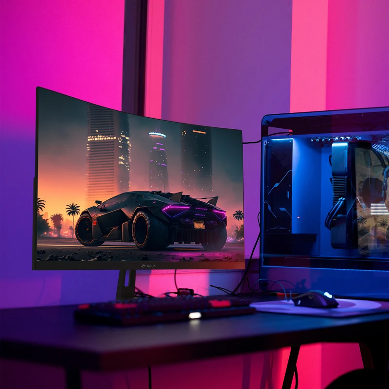 CRUA 27" Curved Gaming Monitor, FHD 1920x1080P, 144Hz/180Hz Computer Monitor, 1800R VA Screen, 120% sRGB, AMD FreeSync, HDMI & DP, Wall Mount Install- Black