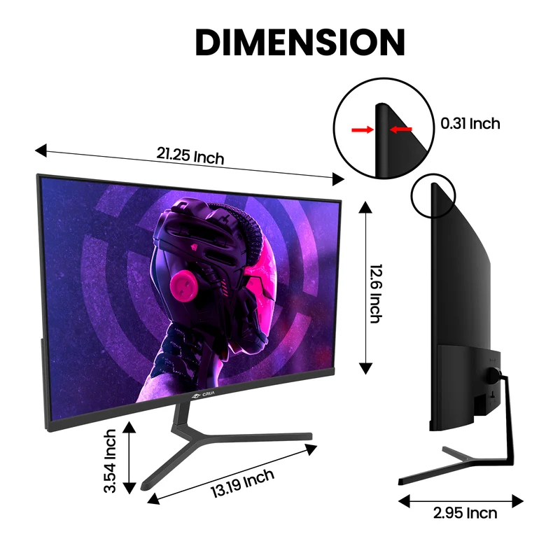 CRUA 24” Curved Gaming Monitor, 180Hz/144Hz FHD 1080P, Support 120% sRGB, AMD FreeSync, Low Motion Blur, Wall Mount Installs Compatible, for Office and Games(HDMI 1.4 & DP 1.2) – Black